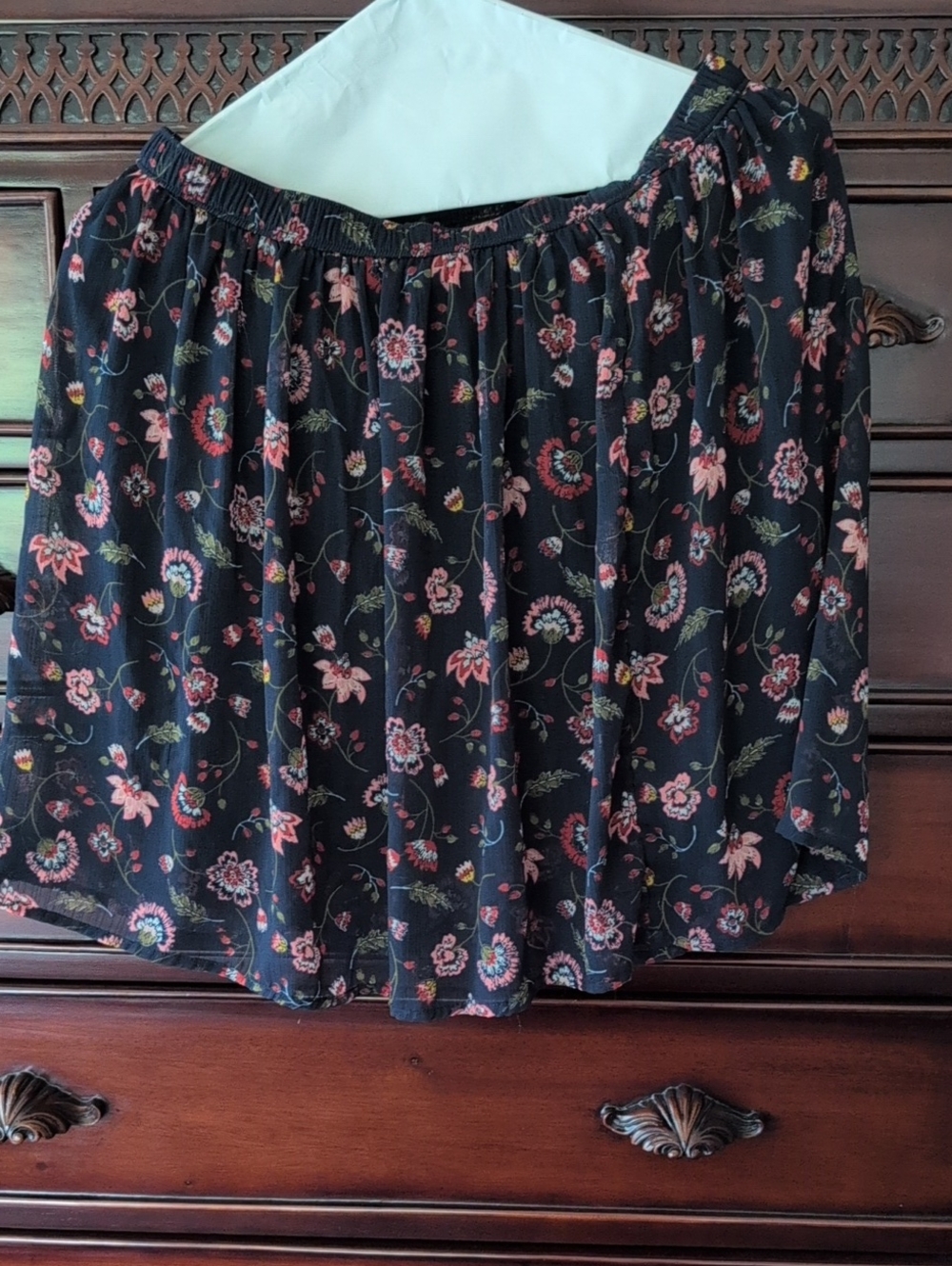 Navy Blue  Floral Women's Mini Skirt - Casual Elastic Waist